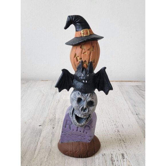 Pumpkin witch skull Tombstone totem pole Halloween figure - Picture 1 of 7